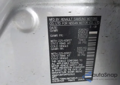 2019 Nissan Rogue Sv из США, поврежденный, VIN KNMAT2MT0KP523122